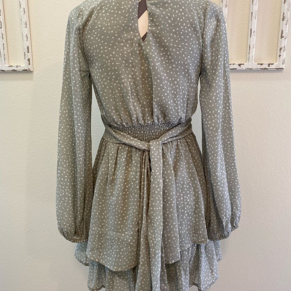 Japna Mint Green Polka Dot Ruffle Mini Dress Sheer A Line Cottagecore Boho Small - Picture 3 of 8